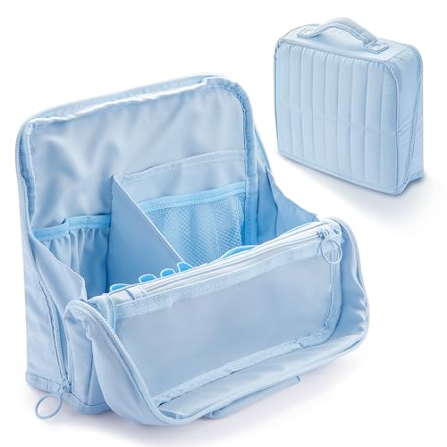 Abiudeng Standing Travel Makeup Bag Stand up Make up Bag Travel Toiletry Bag with Multiple Compartments Large Capacity for Women Business Trips Fitness and Daily Commutes(blue) - color: Blue