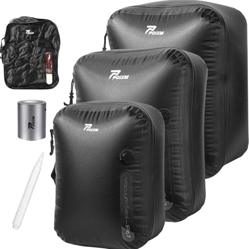 Vacuum Bags for Travel with Wireless Pump, 180° Open Zipper, IP67 Waterproof, Reusable Space Saver Compression Bags for Backpack, Suitcase, Home Storage(3 Pack + Pump) - color: Black - 3PC+P, size: Mixed