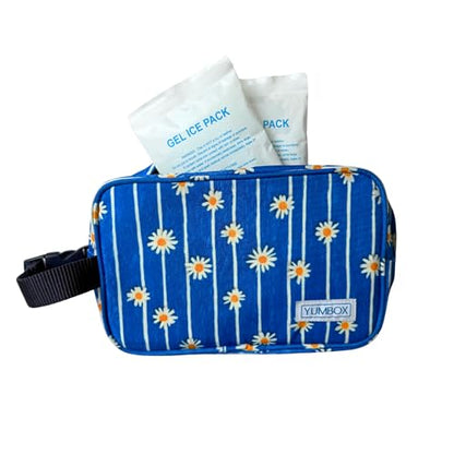 Yumbox Chill Snack Bags with 2 Removable Gel Ice Packs, Flexible Cooling, Insulated Lunch Bag, Wipe Clean fabric, Lined, Zipper Closure, Buckle Strap, Daisy Print - color: Daisies