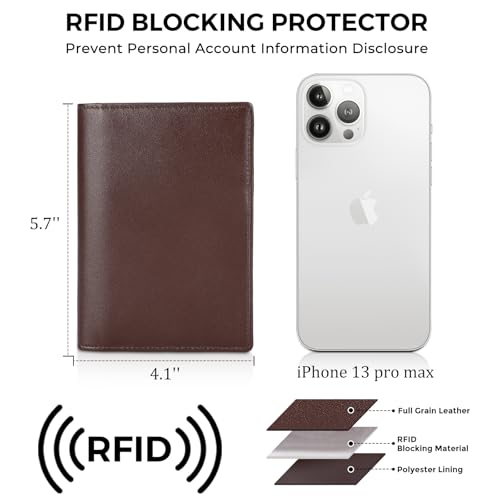 Polare Slim RFID Blocking Leather Passport Holder Travel Bifold Wallet For Men (Coffee) - color: Coffee