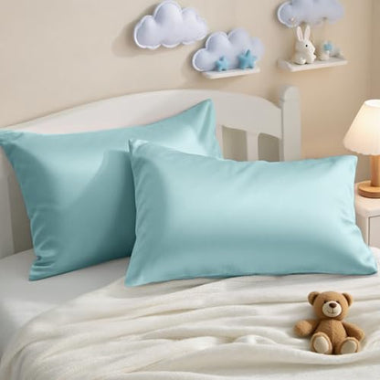NTBAY Egyptian Cotton Toddler Pillowcases - Set of 2 - Travel Pillow Cases - 500 Thread Count Cotton 13x18 Pillow Covers - Envelope Closure Nursery Pillowcases, 13x18 Inches, Aqua - color: Aqua