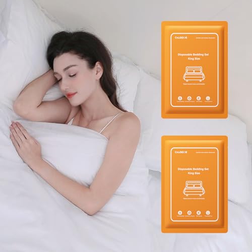 2 Pack Disposable Bed Sheet King Size, Disposable Travel Sheet for Hotel with Quilt Cover and Pillowcase, Disposable Bedding Travel Bedding Disposable Sheets for Travel Hotel Hospital - color: 2 Pack - King