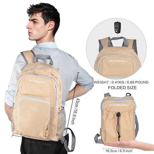 35L Foldable Waterproof Backpack For Outdoor Sports Travel Inside Wet Clothes Compartment Packable For Multiple - color: 3brown
