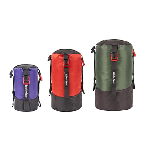 70D Nylon Compression Stuff Sack for Sleeping Bag, Ultralight Stuff Bag Organizer 1L/5L/7L/17L/25L for Traveling Camping Hiking Backpacking - color: Purple+Red+Green