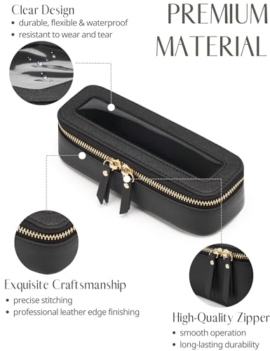 Popvibe Clear Makeup Bag Travel Cosmetic Case Transparent Toiletry Bag with Zipper, Portable Make Up Organizer Traveling Compact Car Bag for Essentials - color: Black, style: Slim Sleek