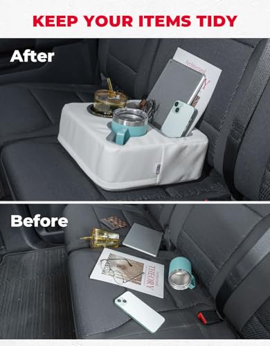 KEMIMOTO Back Seat Cup Holder for Car, Couch Cup Holder, Car Truck Boat Organizer, Couch Sofa Bed Expander Tray Holds Drinks, Snacks, Remote, Cell Mobile Phone (White) - color: White