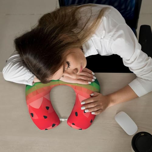 Gradient Watermelon Memory Foam Travel Pillow Soft Comfortable Neck Pillow U-Shaped Head Support Pillow Travel Accessories for Sleeping Rest Airplane Car and Office