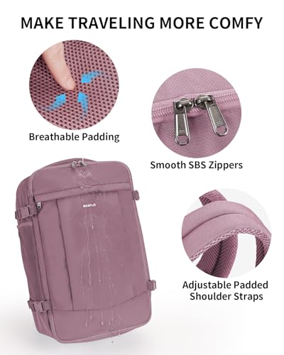 ECOHUB Travel Backpack for Women, Carry on Backpack with USB Charging Hole, Spirit Airlines Personal Item Bag Flight Approved, 15.6 Inch Laptop Backpack with Anti Theft Pockets, 30L, Pink - color: Pink-2, size: 18 inch underseat