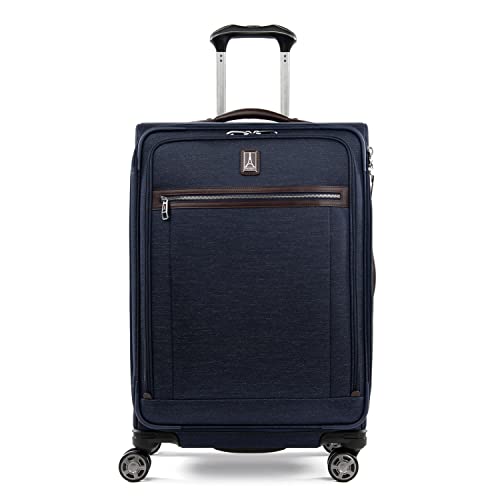 Travelpro Platinum Elite Softside Expandable Checked Luggage, 8 Wheel Spinner Suitcase, TSA Lock, Men and Women, True Navy Blue, Checked Medium 25-Inch - color: True Navy Blue, size: Checked-Medium 25-Inch