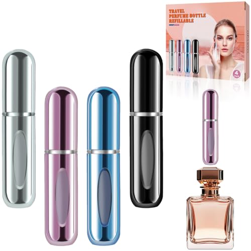 opasyo Refillable Perfume Portable Atomizer Bottle Refillable Perfume Spray, Leak-Proof Perfume Spray Bottle, Travel Perfume for Traveling and Outgoing (5ml, 4 Pack Silver/Pink/Blue/Black) - color: Silver, Pink, Blue, Black