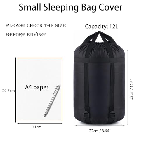 Compression Stuff Sack, 12L/24L/45L Sleeping Bag Cover Sack Sleeping Bags Storage Stuff Sack Organizer - Great Sleeping Bags Clothes Camping Hiking Backpacking - color: Black 12L-2 Pack