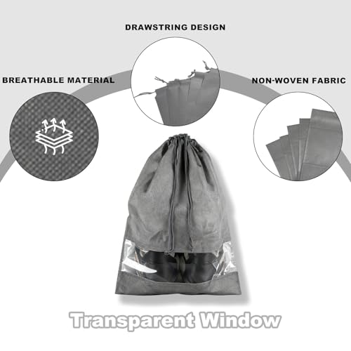 20 Pack Shoe Bags for Travel, 17" x 12.6" Drawstring Shoe Organizers with Clear Window, Breathable Non-Woven Dustproof Pouches for Luggage & Closet (Gray) - color: Gray