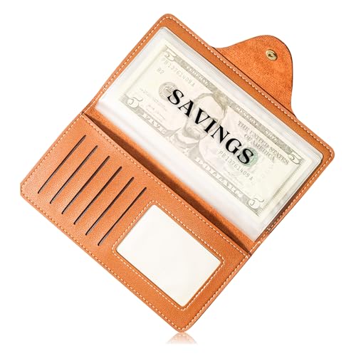 Money Organizer for Cash, Money Wallet Organizer for Cash, 6 Pocket Multipack Pouch, Money Envelopes for Cash, Cash Organizer for Budgeting, Cash Savings Organizer (Tan)