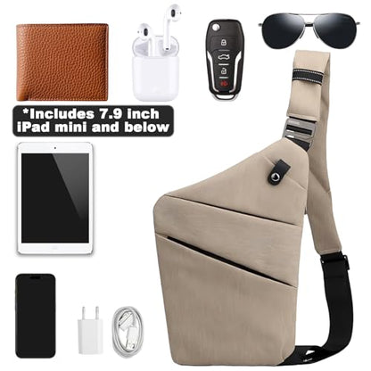 Anti Theft Travel Bag, One Shoulder Large Capacity Cross-body Bag Chest Fashion Lightweight Sling Bags for Travel Sports - color: Khaki, style: Right Shoulder