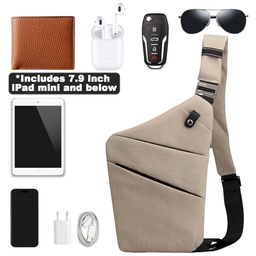 Anti Theft Travel Bag, One Shoulder Large Capacity Cross-body Bag Chest Fashion Lightweight Sling Bags for Travel Sports - color: Khaki, style: Right Shoulder