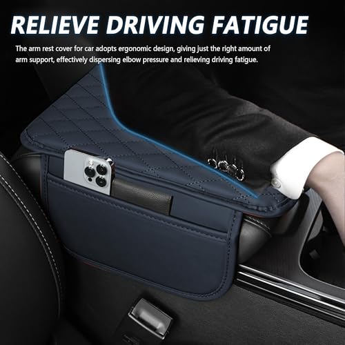 Stacool Upgraded Car Center Console Cover,Microfiber Leather Car Armrest Cover Cushion with 2 Storage Bags,Universal Car Armrest Storage Box (Blue) - color: Blue