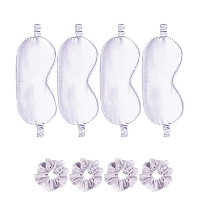 Satin Eye Mask 8Pcs Silk Sleep Masks Silky Blindfold Eyeshade Blackout Eyes Cover Scrunchies Hair Ties Travel Wedding Gifts - color: Light Grey