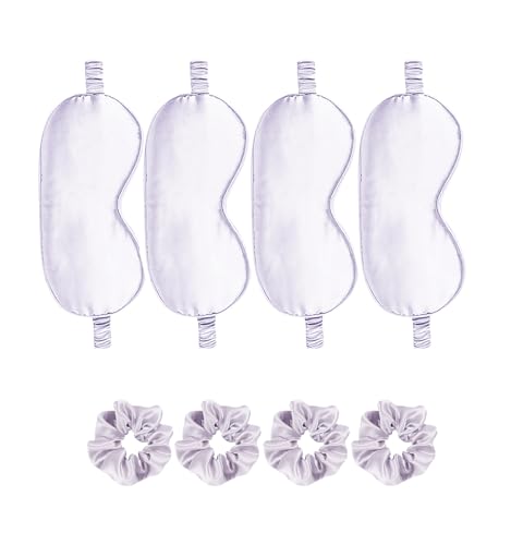 Satin Eye Mask 8Pcs Silk Sleep Masks Silky Blindfold Eyeshade Blackout Eyes Cover Scrunchies Hair Ties Travel Wedding Gifts - color: Light Grey