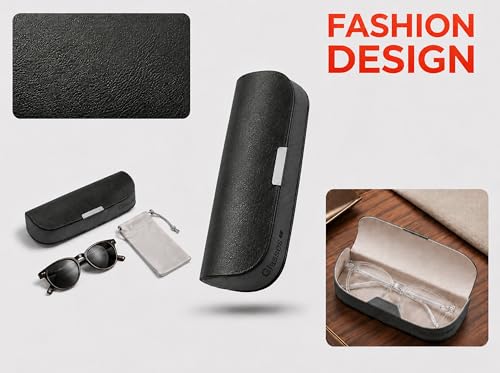 Glasses Case hard shell,3-in-1 Sunglasses Case & Eyeglass Case with Cleaning Cloth & Storage Pouch - color: Black