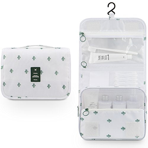 Mossio Hanging Toiletry Bag - Large Cosmetic Makeup Travel Organizer for Men & Women with Sturdy Hook - color: White Cactus