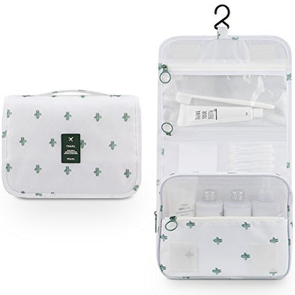 Mossio Hanging Toiletry Bag - Large Cosmetic Makeup Travel Organizer for Men & Women with Sturdy Hook - color: White Cactus