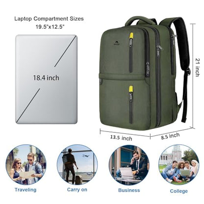 MATEIN Extra Large 45L Travel Backpack, Airline Approved Carry on Backpack with Shoe Compartment, Water Resistant Luggage College Overnight Weekender Travel Bag Fit 18" Laptop, Green - color: Green, size: XX-Large