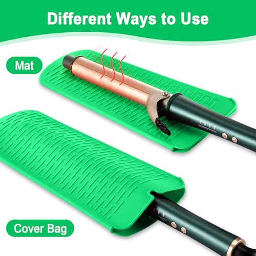 Shappy 2 Pcs Heat Resistant Hair Tools Bag Curling Iron Travel Case Cover Neoprene Flat Iron Holder Travel Case and Silicone Mat Pouch for Hot Hair Tools Storage Organizer(Frond Style) - style: Frond Style