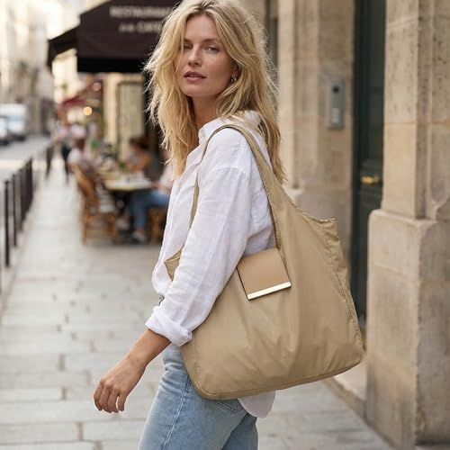 Foldable & Reusable Mini Handbag with Key Ring - Expandable Tote for Daily Errands and Travel - color: Coffee