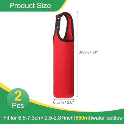 uxcell 2pcs Neoprene Carrier Water Bottle Sleeve, 15.5-20oz Insulated Water Glass Bottle Carrier Bag Collapsible Drink Bottle Sleeve Cover Holder with Handle, Red - color: Red