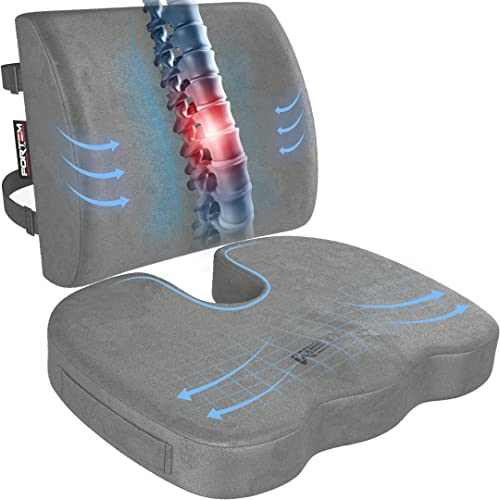 FORTEM Seat Cushion, Office Chair Cushion, Lumbar Support Pillow for Office Chair, Memory Foam Car Seat Cushions, Sciatica Coccyx Tailbone Pain Relief, Cushions for Back Support, Washable, Non Slip - color: Grey Velour, size: Large