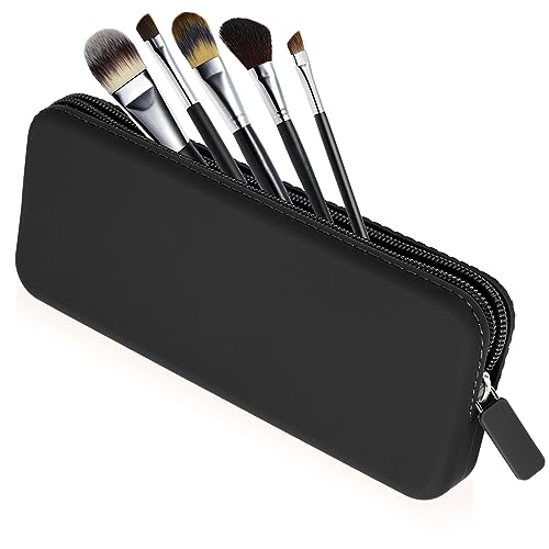 Sakolla Travel Makeup Brush Holder, Silicone Makeup Brush Bag with Zipper Closure, Makeup Brushes Organizer Case Washable Makeup Pouch Holder Case for Daily, Work, Essentials（Black） - color: Regular Black