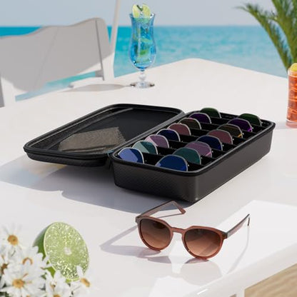 Travel Sunglasses Organizer, Hard Shell Sunglass Case Adjustable Slots for Multiple Sunglass Eyeglass Case - style: Black + 8 Slots