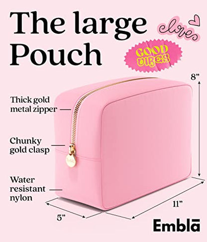 Embla Large Makeup Bag and Waterproof Nylon Travel Toiletry Bag, Large Capacity Cosmetic Zipper Pouch, Light Pink - color: Flamingo, size: Large