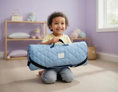 EVERYDAY KIDS Cute Preschooler and Toddler Cot Nap Mat for Home, Daycare, Preschool and Kindergarten; Easy to Roll Sleeping Mat with Elastic Straps, Pillow and Blanket - color: Construction Cot Nap Mat