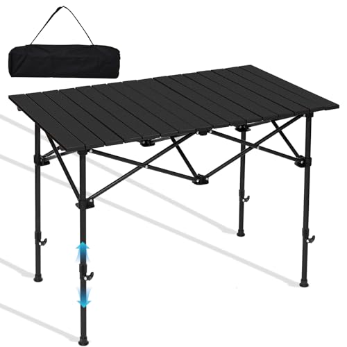 SHANQUAN Camping Table Roll up Table, Fold up Lightweight Compact 2-4 Person Portable Adjustable Height Roll up Aluminum Table with Carry Bag for Outdoor, Camping, Picnic, Backyards, BBQ - size: 37.4*25.6/Adjustable