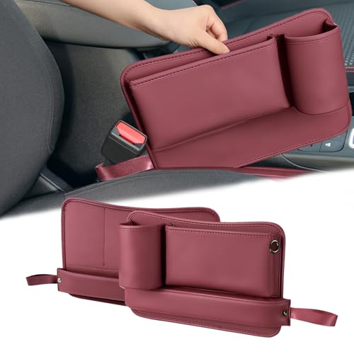 Car Seat Gap Filler Organizer 2 Pack, Car Seat Organizer with Cup Holders, 3-in-1 Removable Auto Organizer for Women, Universal Fit SUV Truck Fill The Gap Between Seats & Console (Red) - color: Red