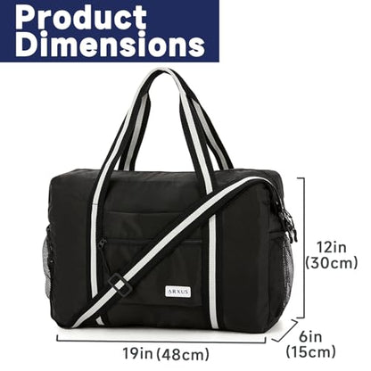 Arxus Foldable Tote Bag for Travel Expandable Lightweight Carry On Luggage 22L Packable Duffle Bag for Traveling - color: Black