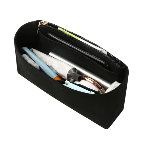 Surblue Purse Organizer Insert for Handbags, Felt Bag Organizer with Zippers Handbag Shaper Pouch for Classic 19 Flap Bag, Marmont, Onthego,（Black, Slender S） - color: Black, size: Slender S