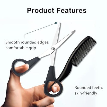 2 Pack Men's Beard & Mustache Scissors & Mini Comb Trimming Kit Black 4 inch
