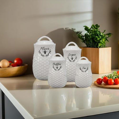 Young's Inc Ceramic Honey Bee Canisters, 4 pc/set - color: White