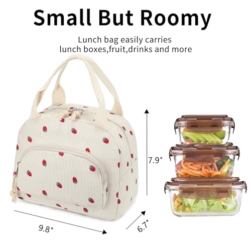Lunch Bag Women Lunch Box for Women Adult Cute Insulated Lunch Bag Small Cooler Lunch Tote Bags for Work Picnic Travel (Beige-Strawberry) - color: Beige-Strawberry