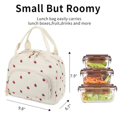 Lunch Bag Women Lunch Box for Women Adult Cute Insulated Lunch Bag Small Cooler Lunch Tote Bags for Work Picnic Travel (Beige-Strawberry) - color: Beige-Strawberry