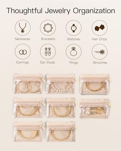 VLANDO Jewelry Travel Case,Travel Jewelry Organizer with Clear Velvet Jewelry Bags 8Pcs Zipper Pouch for Women Girl Gift-Green - color: C.8PCS Green