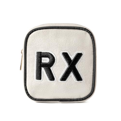 uekeboag Personalized Small Canvas Medicine Cosmetic Bag, Cute Plaid Pattern Chenille Letter Patch RX Drug Pouch with Zipper, Makeup Travel Gift Bag for Women and Girls (11Beige Canvas) - color: 11Beige Canvas