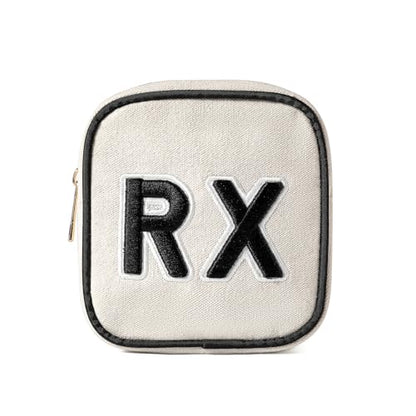 uekeboag Personalized Small Canvas Medicine Cosmetic Bag, Cute Plaid Pattern Chenille Letter Patch RX Drug Pouch with Zipper, Makeup Travel Gift Bag for Women and Girls (11Beige Canvas) - color: 11Beige Canvas