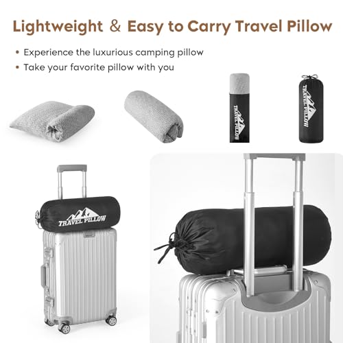 Shredded Memory Foam Pillow, Travel Size Pillow Camping Pillow Breathable and Soft, Ideal Car Backpacking Hiking Airplane - color: Light Gray, size: L-23 X 16 Inch