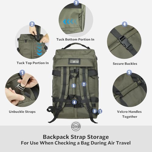 STOVER 45/80/100L Carry-On Rolling Duffel Bag with Wheels, Medium Durable Travel Duffle w/Toiletry Bag, Packable, Foldable with Shoulder Straps- Use as Luggage or Backpack, Men/Women (Green) - color: Green