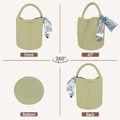 Vegan Leather Bucket Bag for Women Crossbody Bucket Purse with Removable Fashion Bucket Handbag - color: Green