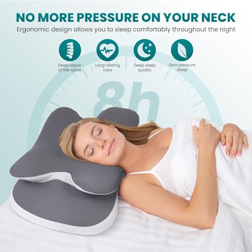 JINXIA Cervical Neck Pillow, Ergonomic Memory Foam Pillows for Neck Pain Relief with Breathable Pillowcase, Adjustable Contour Neck Support Pillow for Side Back Stomach Sleepers, Odorless