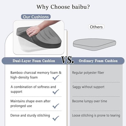 baibu Kitchen Chair Cushions Set of 6, Dual-Layer Patented Design Memory Foam Dining Chair Pads with Ties and Washable Cover, 6 Pack, 17" x 16" x 2", Black - color: Black, size: 6 Count (Pack of 1)